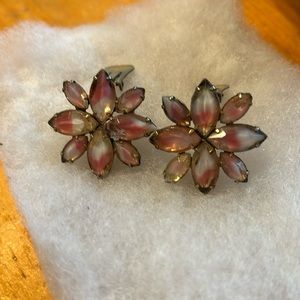 Pink white vintage clip on earrings